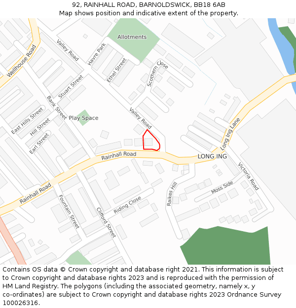 92, RAINHALL ROAD, BARNOLDSWICK, BB18 6AB: Location map and indicative extent of plot