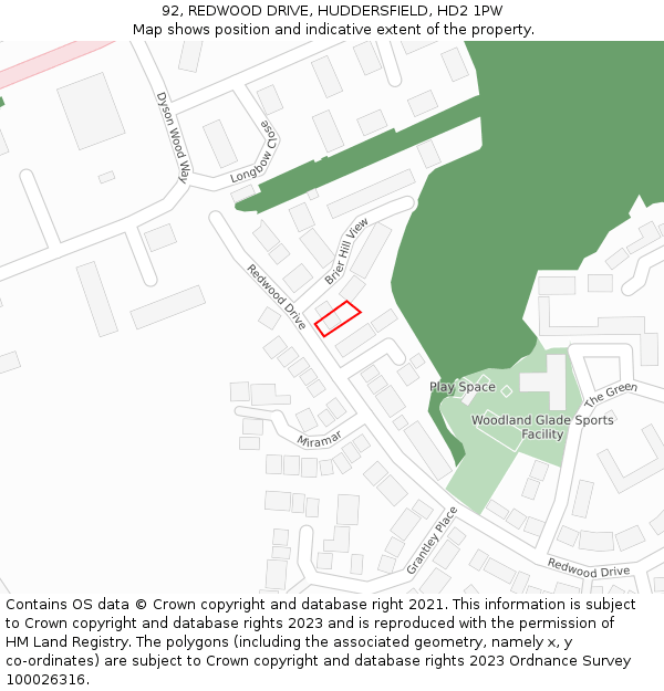 92, REDWOOD DRIVE, HUDDERSFIELD, HD2 1PW: Location map and indicative extent of plot