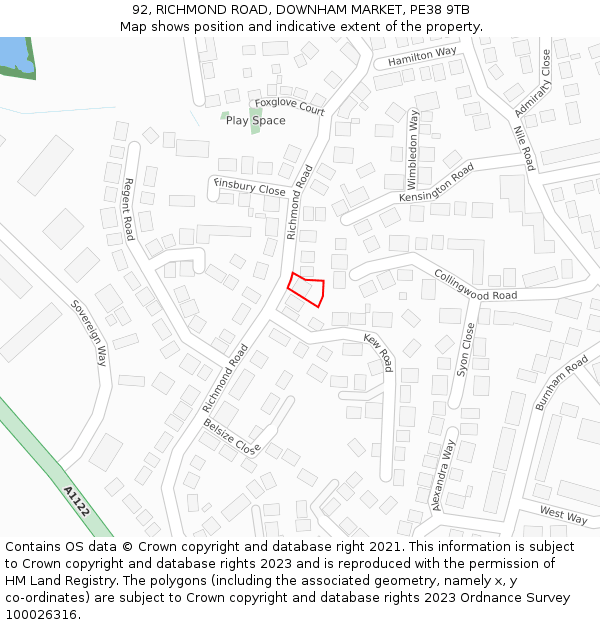 92, RICHMOND ROAD, DOWNHAM MARKET, PE38 9TB: Location map and indicative extent of plot