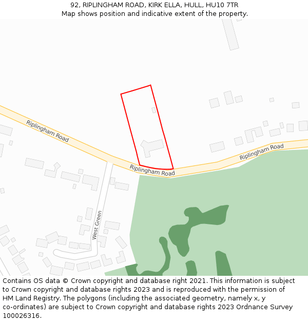92, RIPLINGHAM ROAD, KIRK ELLA, HULL, HU10 7TR: Location map and indicative extent of plot