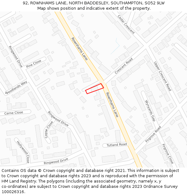 92, ROWNHAMS LANE, NORTH BADDESLEY, SOUTHAMPTON, SO52 9LW: Location map and indicative extent of plot