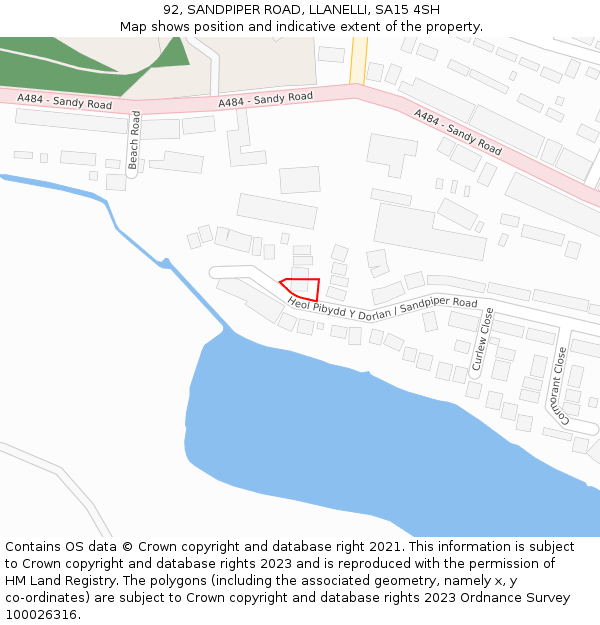 92, SANDPIPER ROAD, LLANELLI, SA15 4SH: Location map and indicative extent of plot