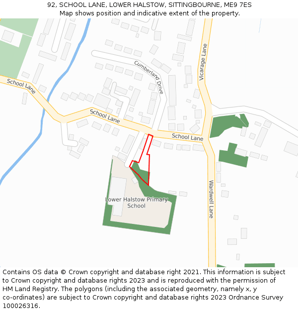 92, SCHOOL LANE, LOWER HALSTOW, SITTINGBOURNE, ME9 7ES: Location map and indicative extent of plot