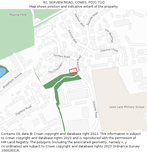 92, SEAVIEW ROAD, COWES, PO31 7UQ: Location map and indicative extent of plot