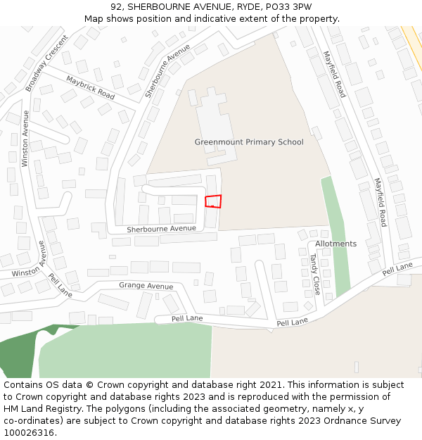 92, SHERBOURNE AVENUE, RYDE, PO33 3PW: Location map and indicative extent of plot
