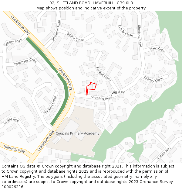 92, SHETLAND ROAD, HAVERHILL, CB9 0LR: Location map and indicative extent of plot