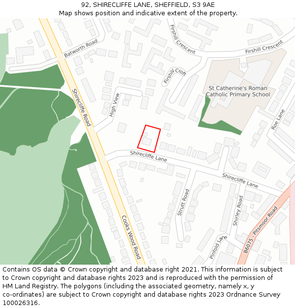 92, SHIRECLIFFE LANE, SHEFFIELD, S3 9AE: Location map and indicative extent of plot