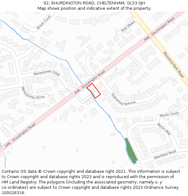 92, SHURDINGTON ROAD, CHELTENHAM, GL53 0JH: Location map and indicative extent of plot