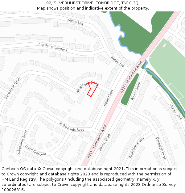 92, SILVERHURST DRIVE, TONBRIDGE, TN10 3QJ: Location map and indicative extent of plot