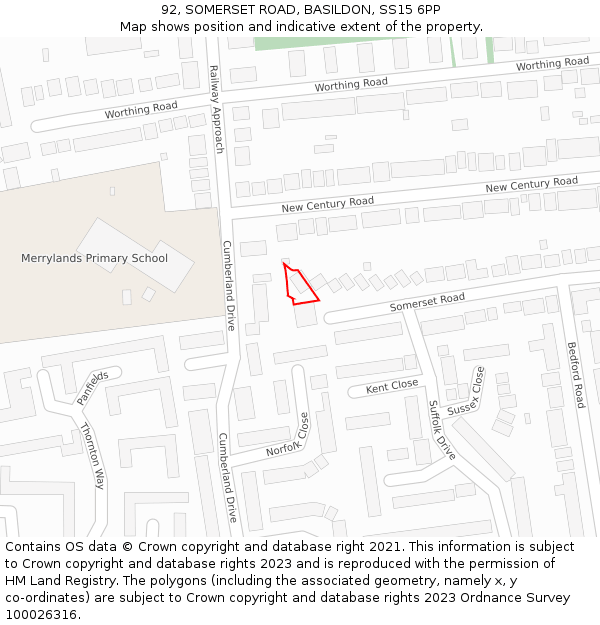 92, SOMERSET ROAD, BASILDON, SS15 6PP: Location map and indicative extent of plot