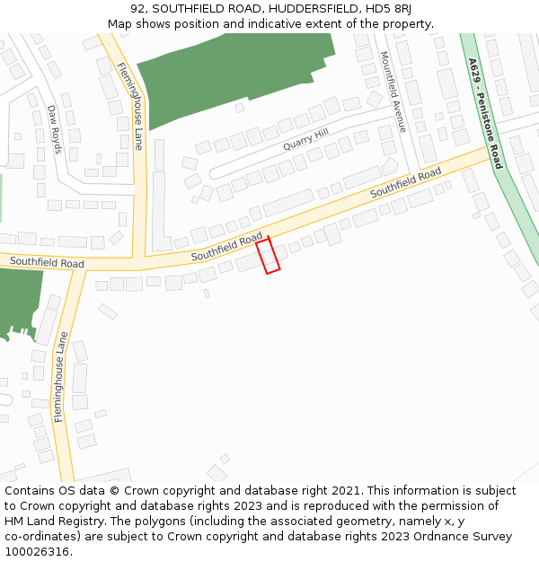 92, SOUTHFIELD ROAD, HUDDERSFIELD, HD5 8RJ: Location map and indicative extent of plot