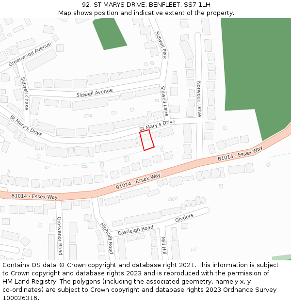 92, ST MARYS DRIVE, BENFLEET, SS7 1LH: Location map and indicative extent of plot