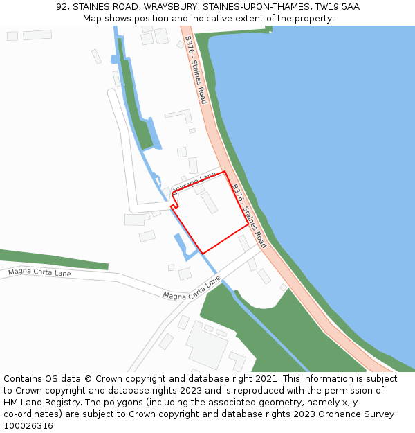 92, STAINES ROAD, WRAYSBURY, STAINES-UPON-THAMES, TW19 5AA: Location map and indicative extent of plot