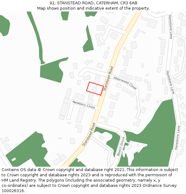 92, STANSTEAD ROAD, CATERHAM, CR3 6AB: Location map and indicative extent of plot