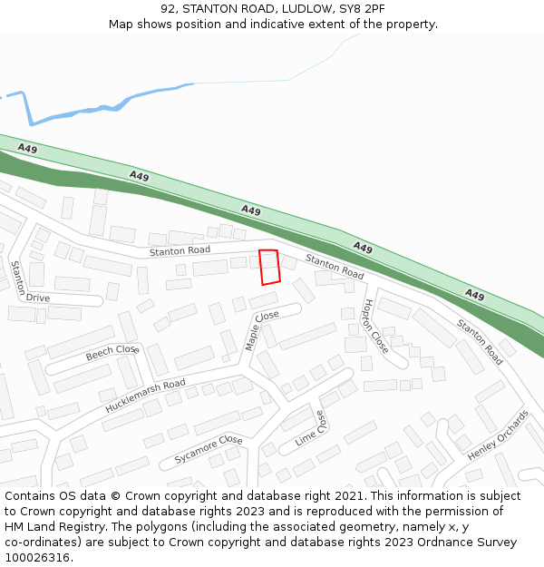92, STANTON ROAD, LUDLOW, SY8 2PF: Location map and indicative extent of plot