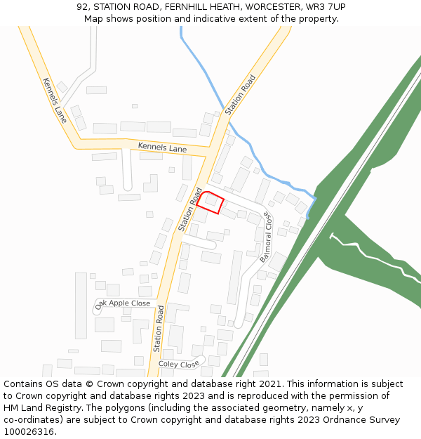 92, STATION ROAD, FERNHILL HEATH, WORCESTER, WR3 7UP: Location map and indicative extent of plot