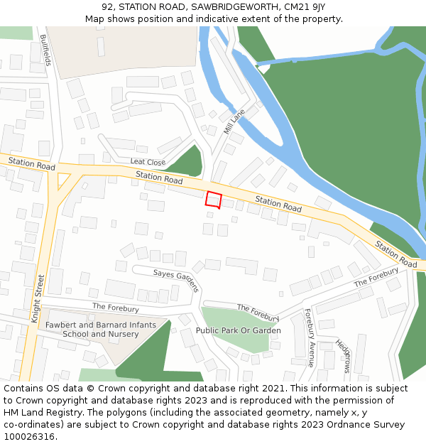 92, STATION ROAD, SAWBRIDGEWORTH, CM21 9JY: Location map and indicative extent of plot