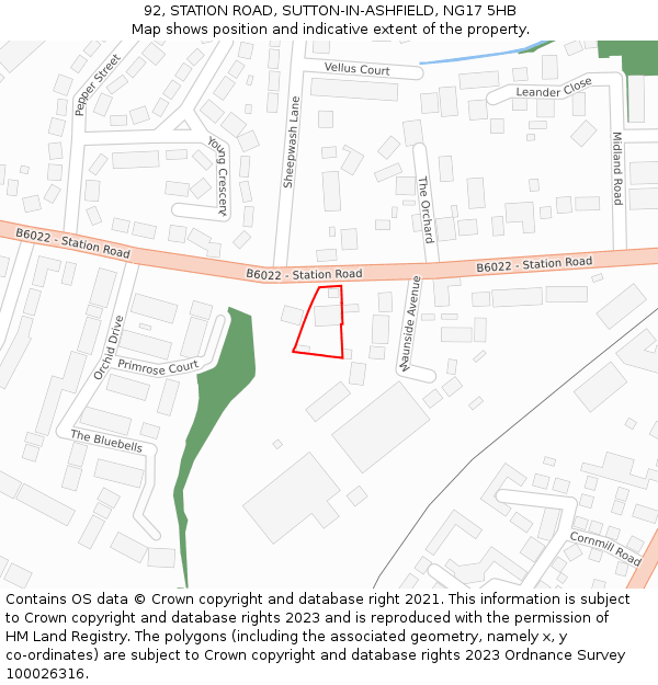 92, STATION ROAD, SUTTON-IN-ASHFIELD, NG17 5HB: Location map and indicative extent of plot