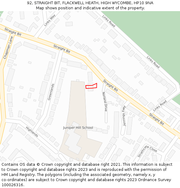 92, STRAIGHT BIT, FLACKWELL HEATH, HIGH WYCOMBE, HP10 9NA: Location map and indicative extent of plot