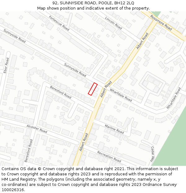 92, SUNNYSIDE ROAD, POOLE, BH12 2LQ: Location map and indicative extent of plot