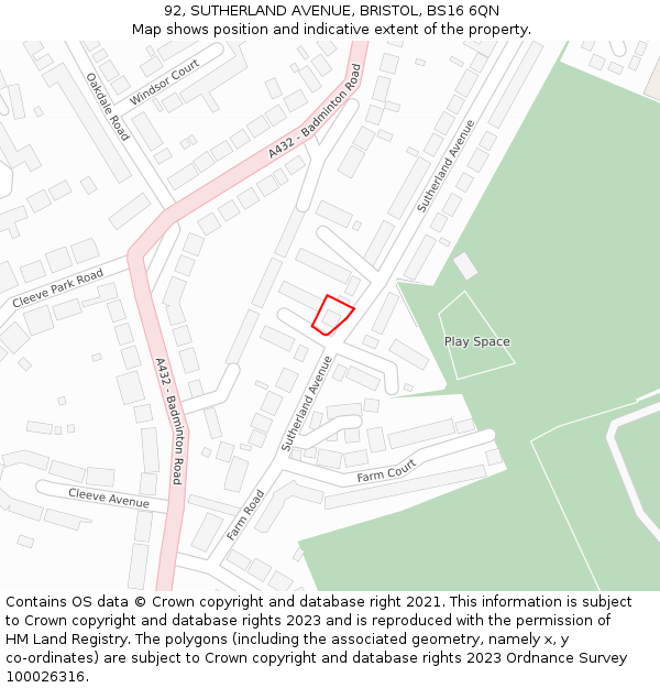 92, SUTHERLAND AVENUE, BRISTOL, BS16 6QN: Location map and indicative extent of plot
