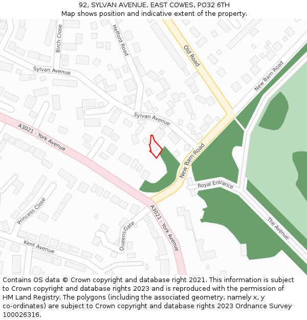 92, SYLVAN AVENUE, EAST COWES, PO32 6TH: Location map and indicative extent of plot