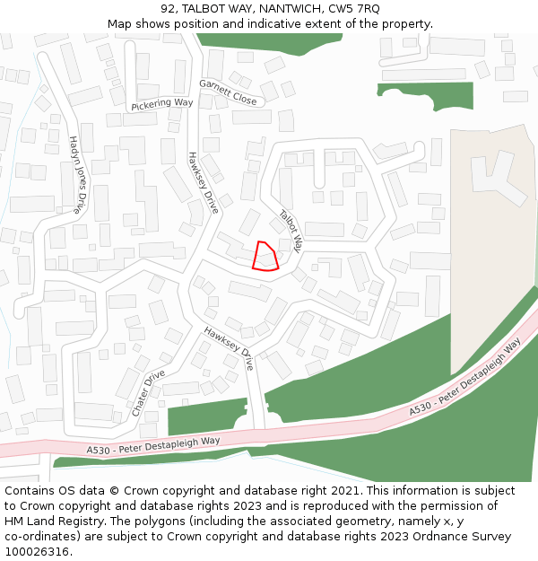 92, TALBOT WAY, NANTWICH, CW5 7RQ: Location map and indicative extent of plot