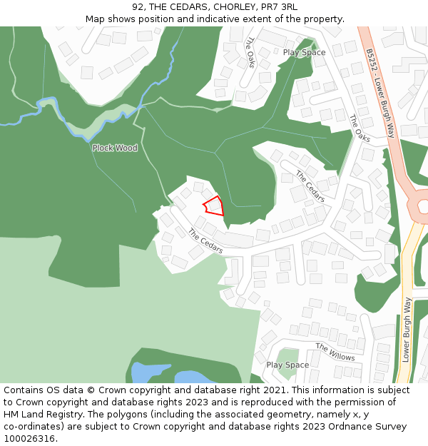 92, THE CEDARS, CHORLEY, PR7 3RL: Location map and indicative extent of plot