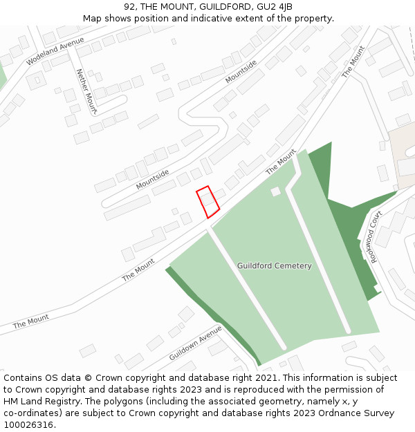 92, THE MOUNT, GUILDFORD, GU2 4JB: Location map and indicative extent of plot