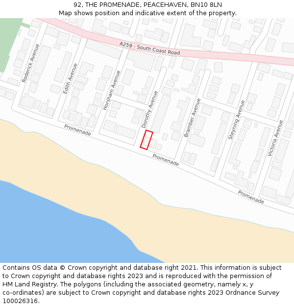 92, THE PROMENADE, PEACEHAVEN, BN10 8LN: Location map and indicative extent of plot