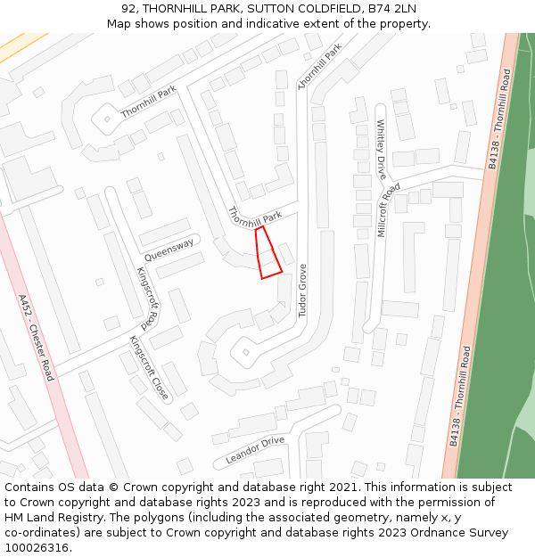 92, THORNHILL PARK, SUTTON COLDFIELD, B74 2LN: Location map and indicative extent of plot