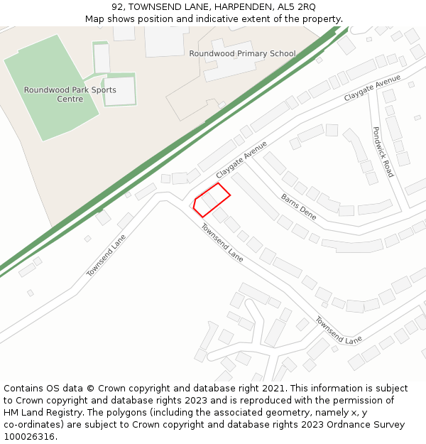 92, TOWNSEND LANE, HARPENDEN, AL5 2RQ: Location map and indicative extent of plot