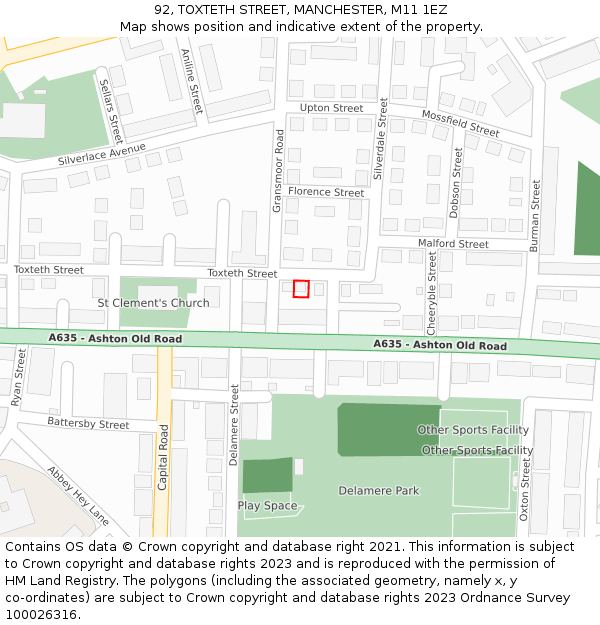 92, TOXTETH STREET, MANCHESTER, M11 1EZ: Location map and indicative extent of plot