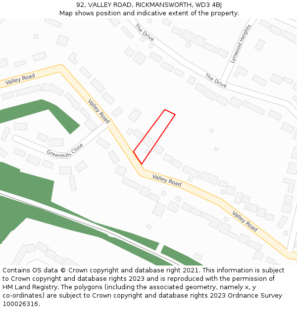 92, VALLEY ROAD, RICKMANSWORTH, WD3 4BJ: Location map and indicative extent of plot