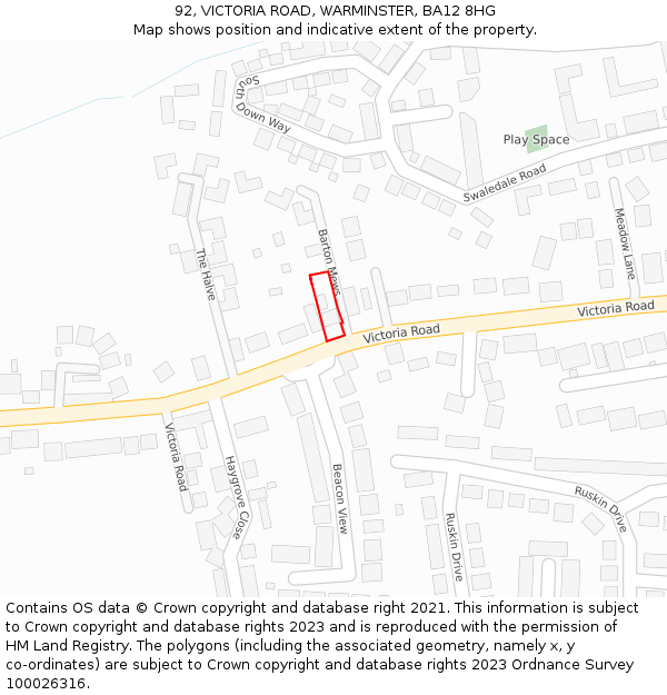 92, VICTORIA ROAD, WARMINSTER, BA12 8HG: Location map and indicative extent of plot