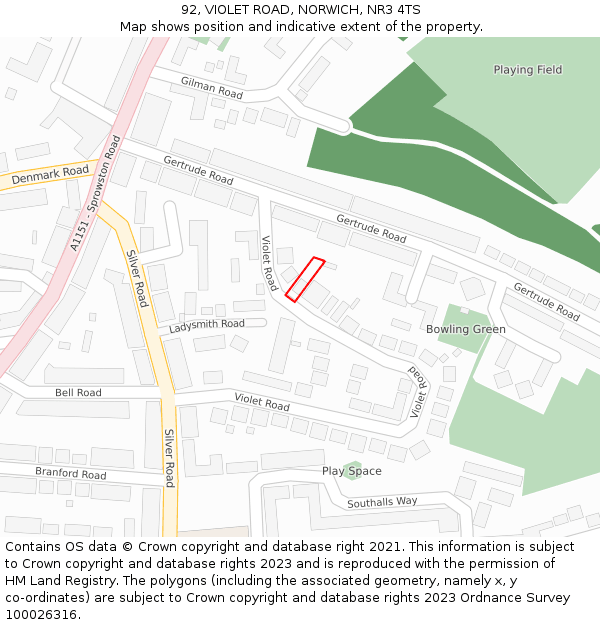 92, VIOLET ROAD, NORWICH, NR3 4TS: Location map and indicative extent of plot