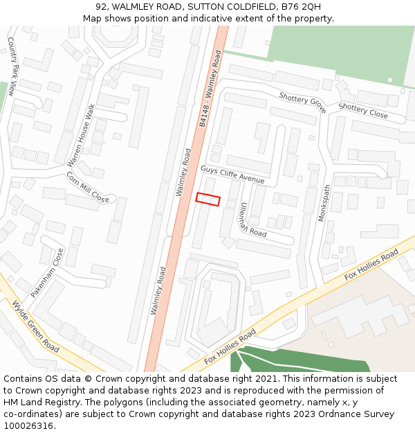 92, WALMLEY ROAD, SUTTON COLDFIELD, B76 2QH: Location map and indicative extent of plot