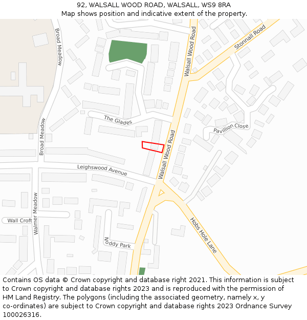 92, WALSALL WOOD ROAD, WALSALL, WS9 8RA: Location map and indicative extent of plot