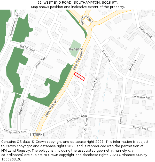 92, WEST END ROAD, SOUTHAMPTON, SO18 6TN: Location map and indicative extent of plot