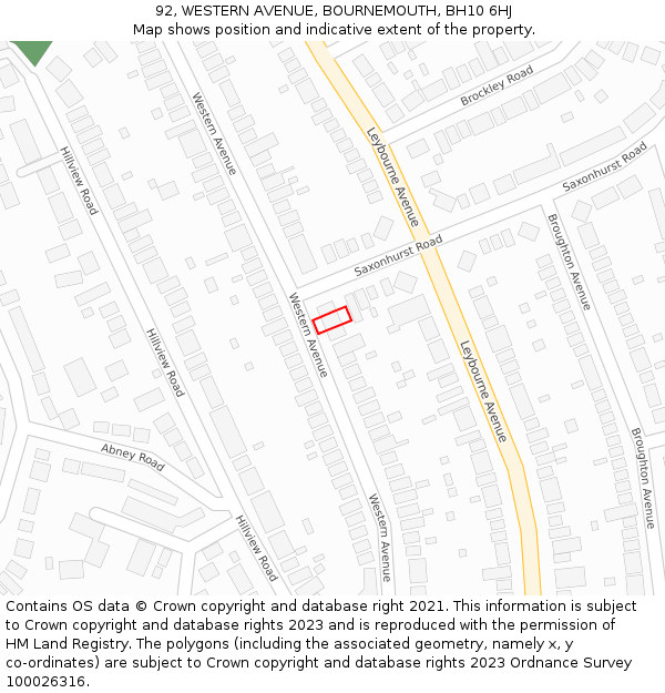 92, WESTERN AVENUE, BOURNEMOUTH, BH10 6HJ: Location map and indicative extent of plot