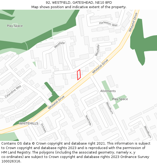 92, WESTFIELD, GATESHEAD, NE10 8PD: Location map and indicative extent of plot