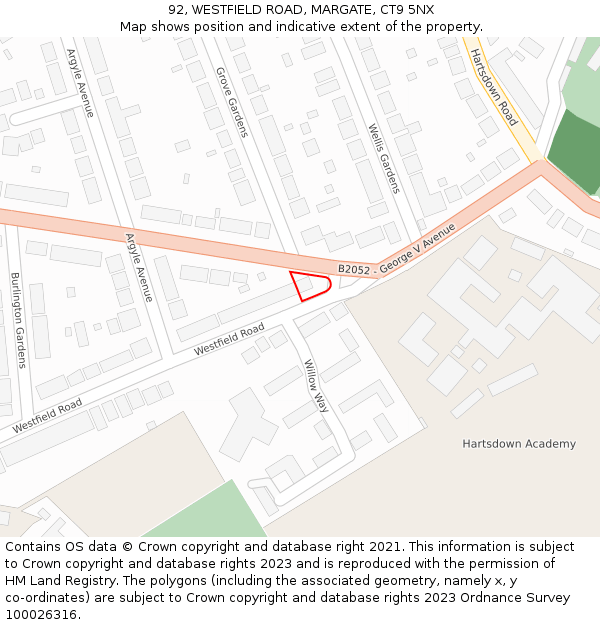 92, WESTFIELD ROAD, MARGATE, CT9 5NX: Location map and indicative extent of plot