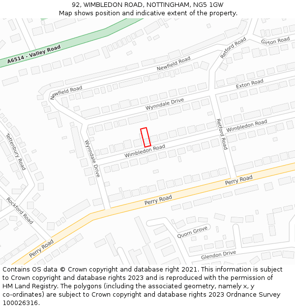 92, WIMBLEDON ROAD, NOTTINGHAM, NG5 1GW: Location map and indicative extent of plot