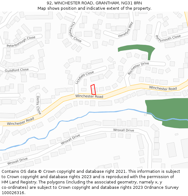 92, WINCHESTER ROAD, GRANTHAM, NG31 8RN: Location map and indicative extent of plot