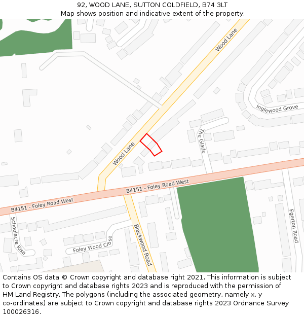 92, WOOD LANE, SUTTON COLDFIELD, B74 3LT: Location map and indicative extent of plot