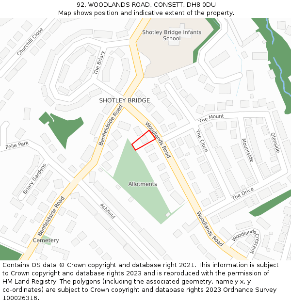 92, WOODLANDS ROAD, CONSETT, DH8 0DU: Location map and indicative extent of plot