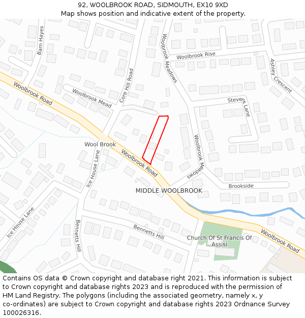 92, WOOLBROOK ROAD, SIDMOUTH, EX10 9XD: Location map and indicative extent of plot