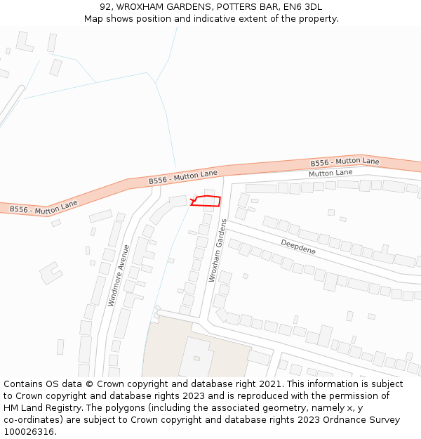 92, WROXHAM GARDENS, POTTERS BAR, EN6 3DL: Location map and indicative extent of plot