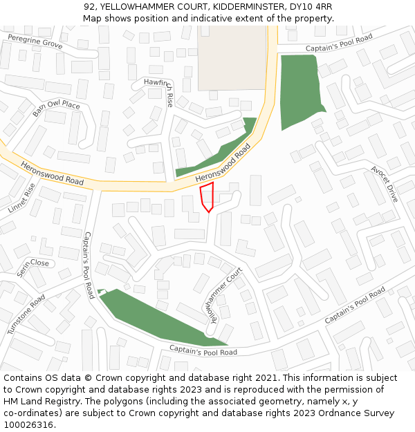 92, YELLOWHAMMER COURT, KIDDERMINSTER, DY10 4RR: Location map and indicative extent of plot