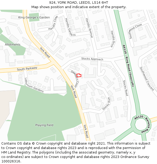 924, YORK ROAD, LEEDS, LS14 6HT: Location map and indicative extent of plot